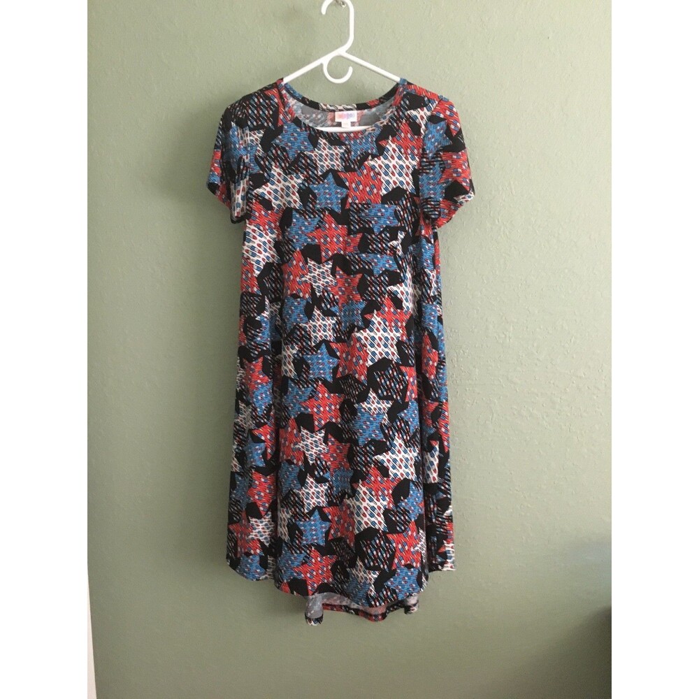 Lularoe XXS 4th Of July Blue Red White Stars Short Sleeve  High-Low Knit Dress